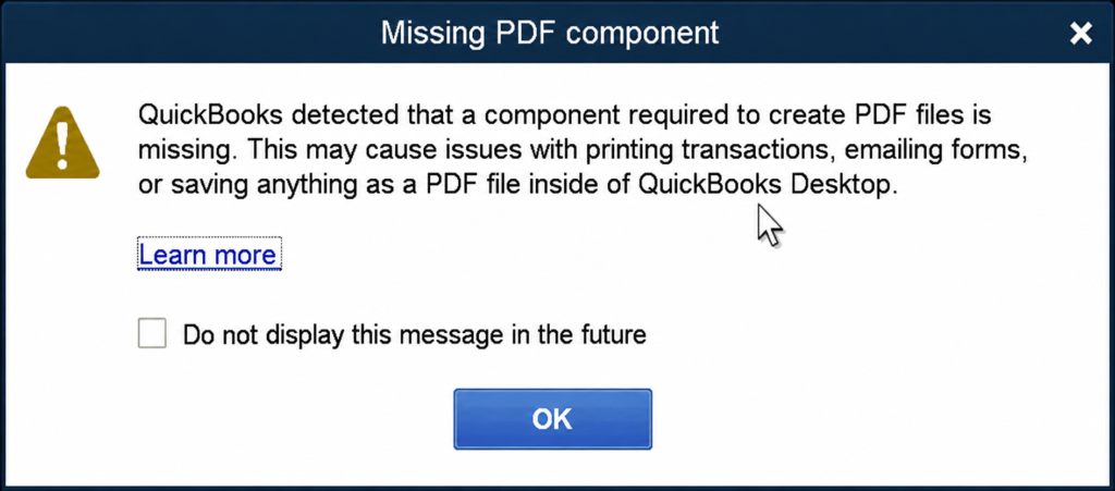 QuickBooks PDF Component Missing